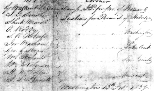 1837 Washington County Texas - Justice of the Peace